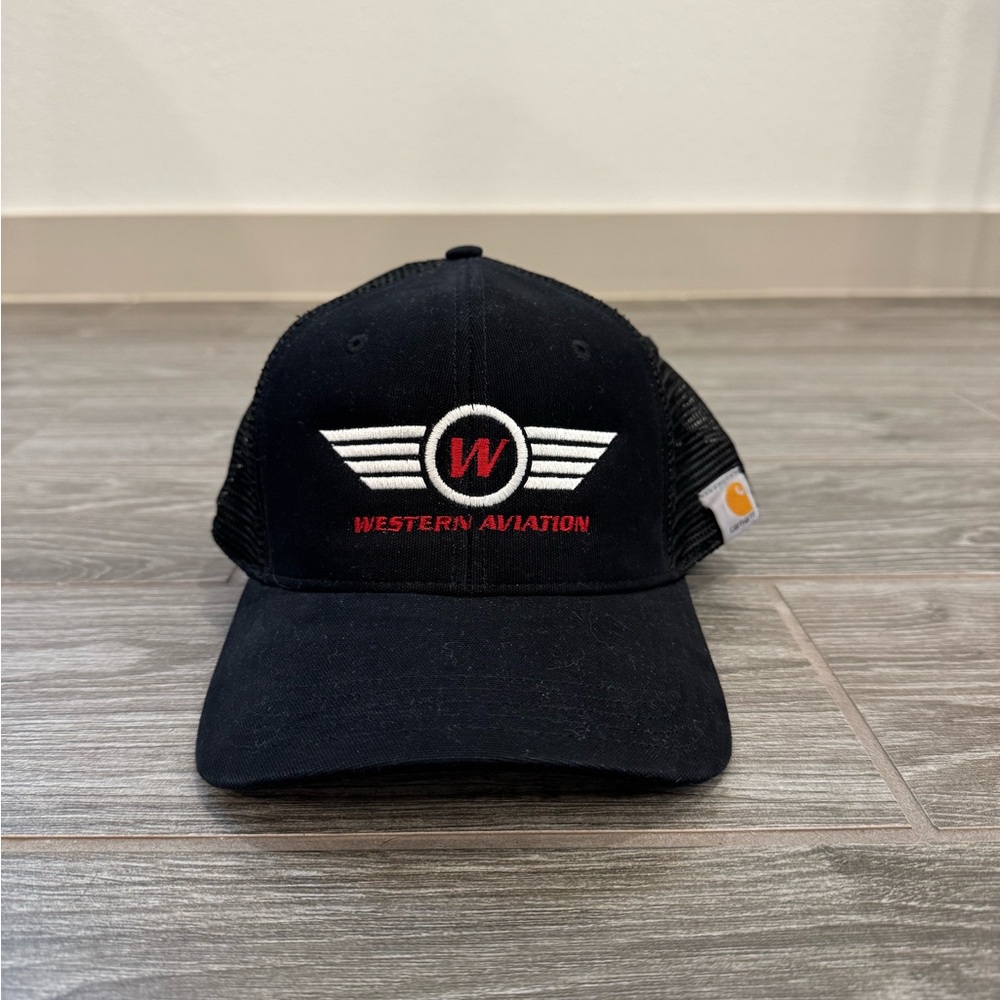 Carhartt Black Western Aviation Trucker Hat with Red and White Logo